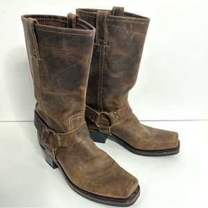 Frye USA Harness 12 R Smoke Brown Distressed Leather Motorcycle Boots 8M